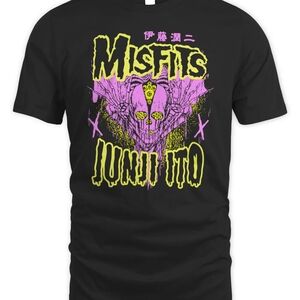Misfits Black Short Sleeve Tee with Neon Graphics-size large